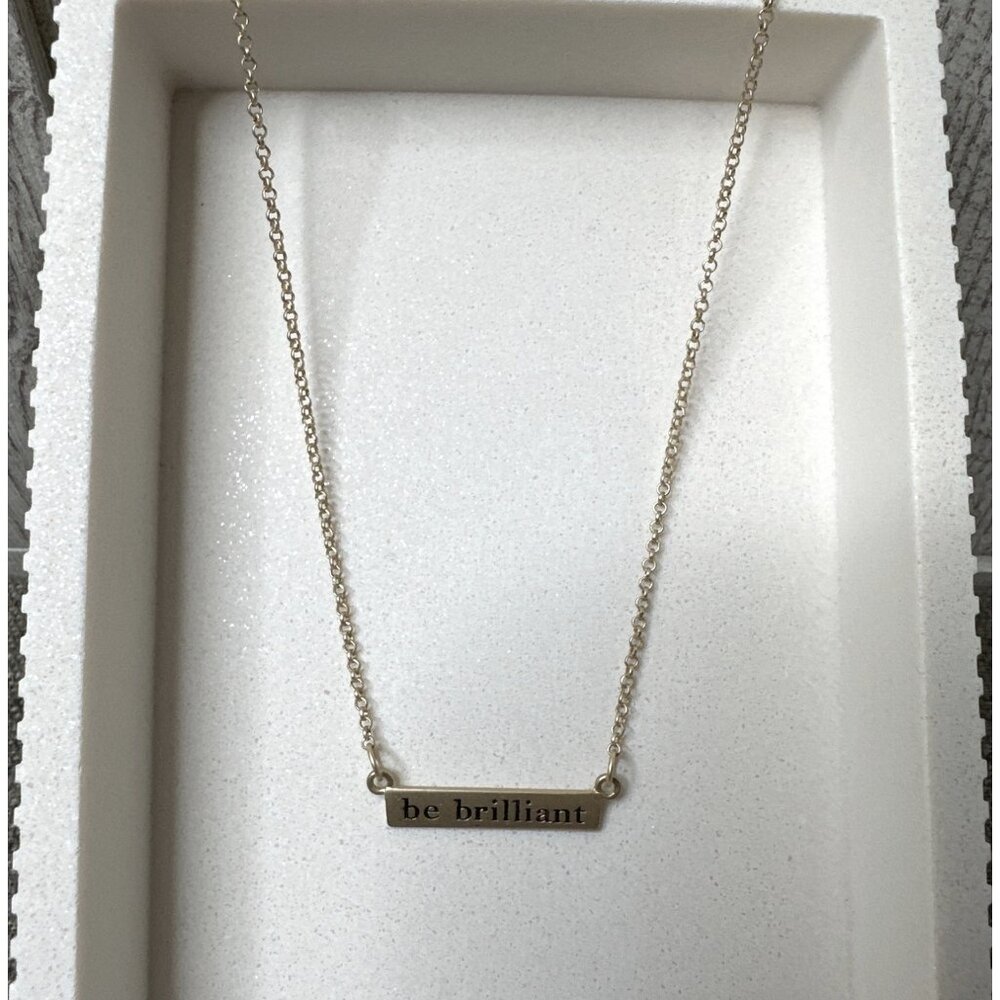 Be Brilliant Necklace Gold Tone Chain w/ Extender Inspirational Bar Pendant